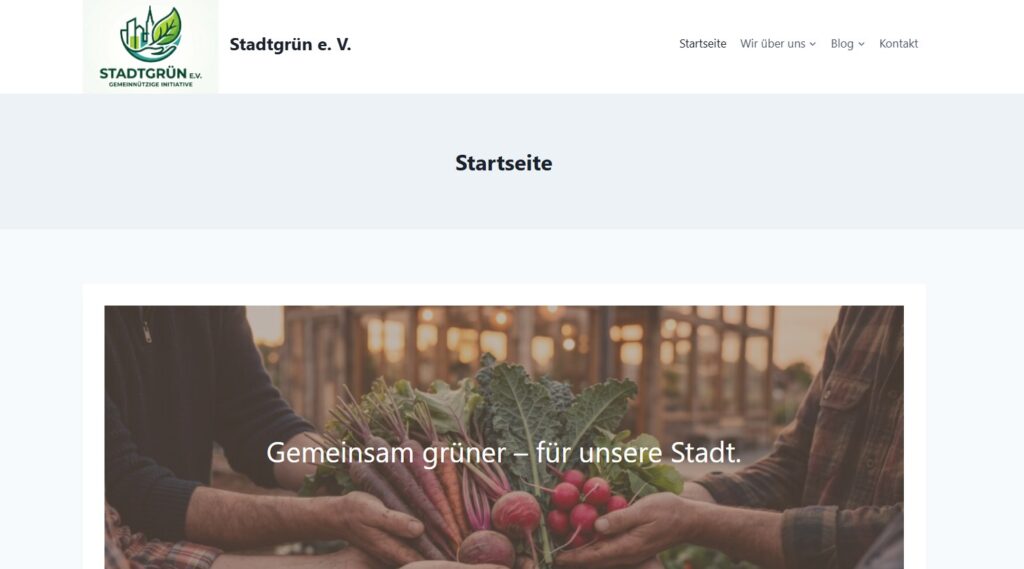 Screenshot der Startseite von Stadtgrün in Theme Kadence
